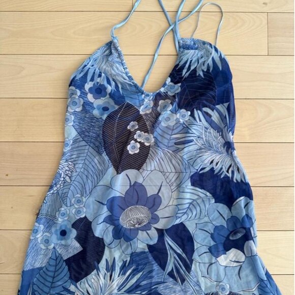 Vintage Y2K La Senza lingerie-style mesh slip dress in sheer blue floral print - Picture 3 of 8